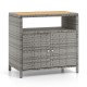 Rattan storage cabinet with acacia wood countertop, featuring 2 doors and a stylish gray design for outdoor patio use.